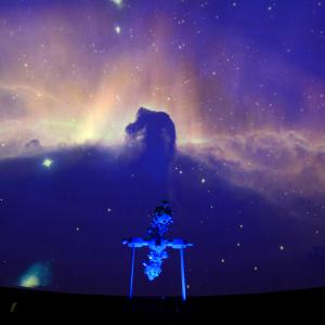 Hestehovedtågen vist i planetariet. Foto: Erik Balle.